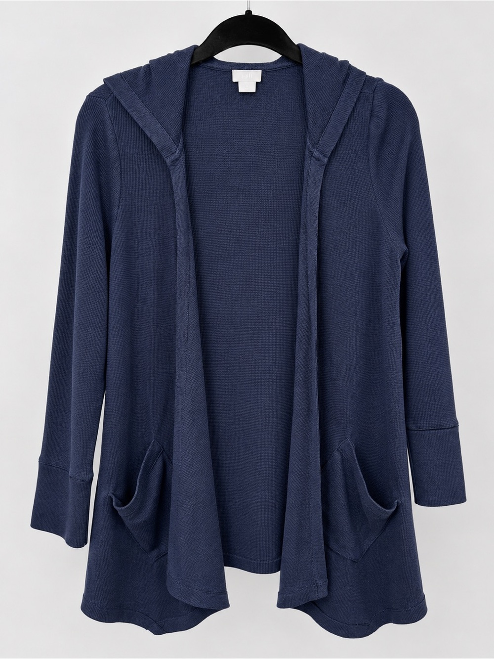 Chico’s Zenergy Navy Blue Hooded Open Front Cardigan Size 1/Medium